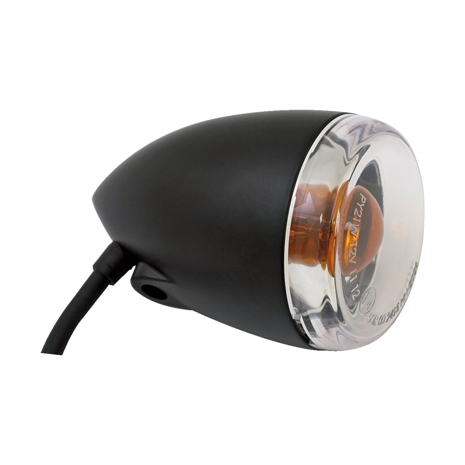 Late-style turn signal assembly. Front, Black, Matte