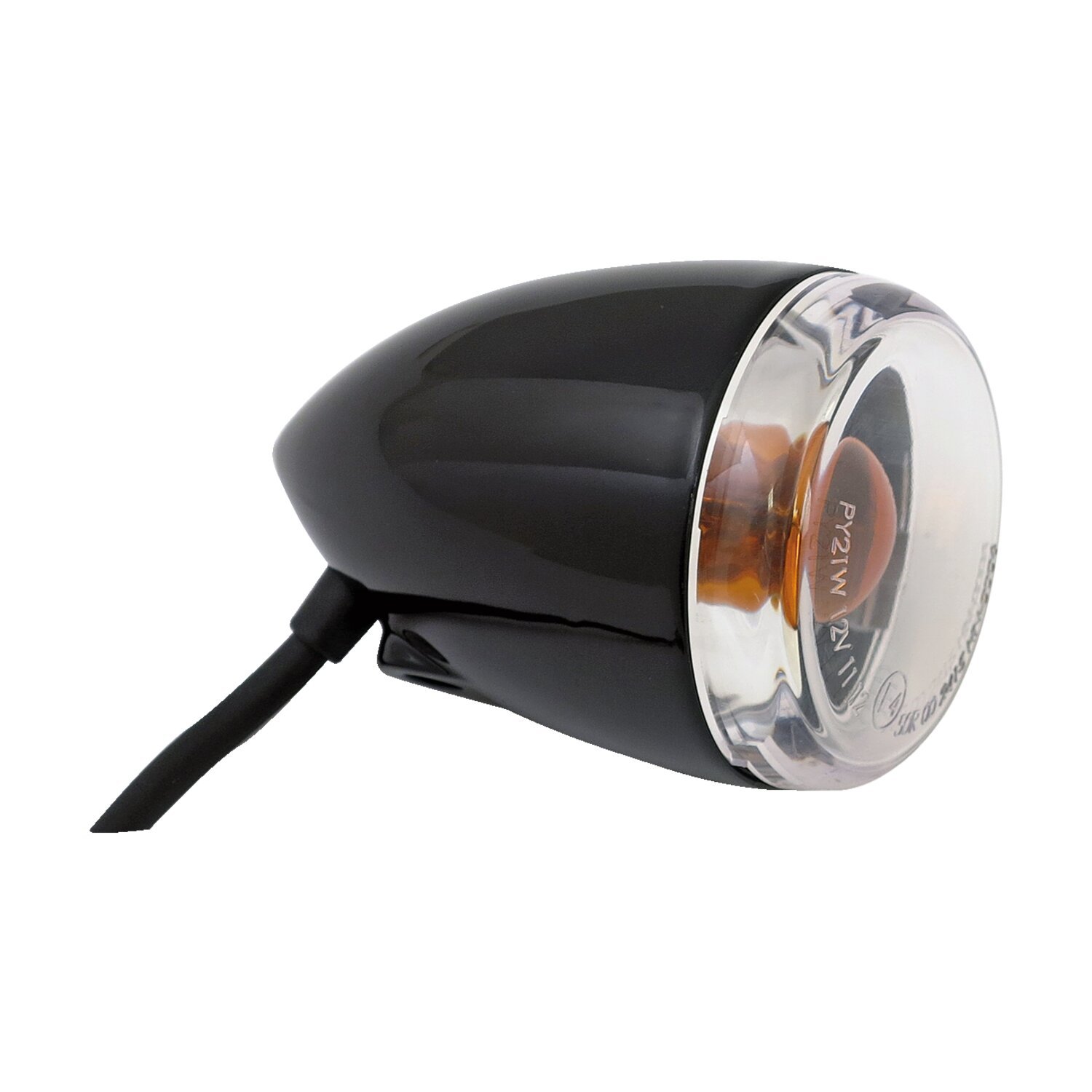 Late-style turn signal assembly. Front, Black, Gloss
