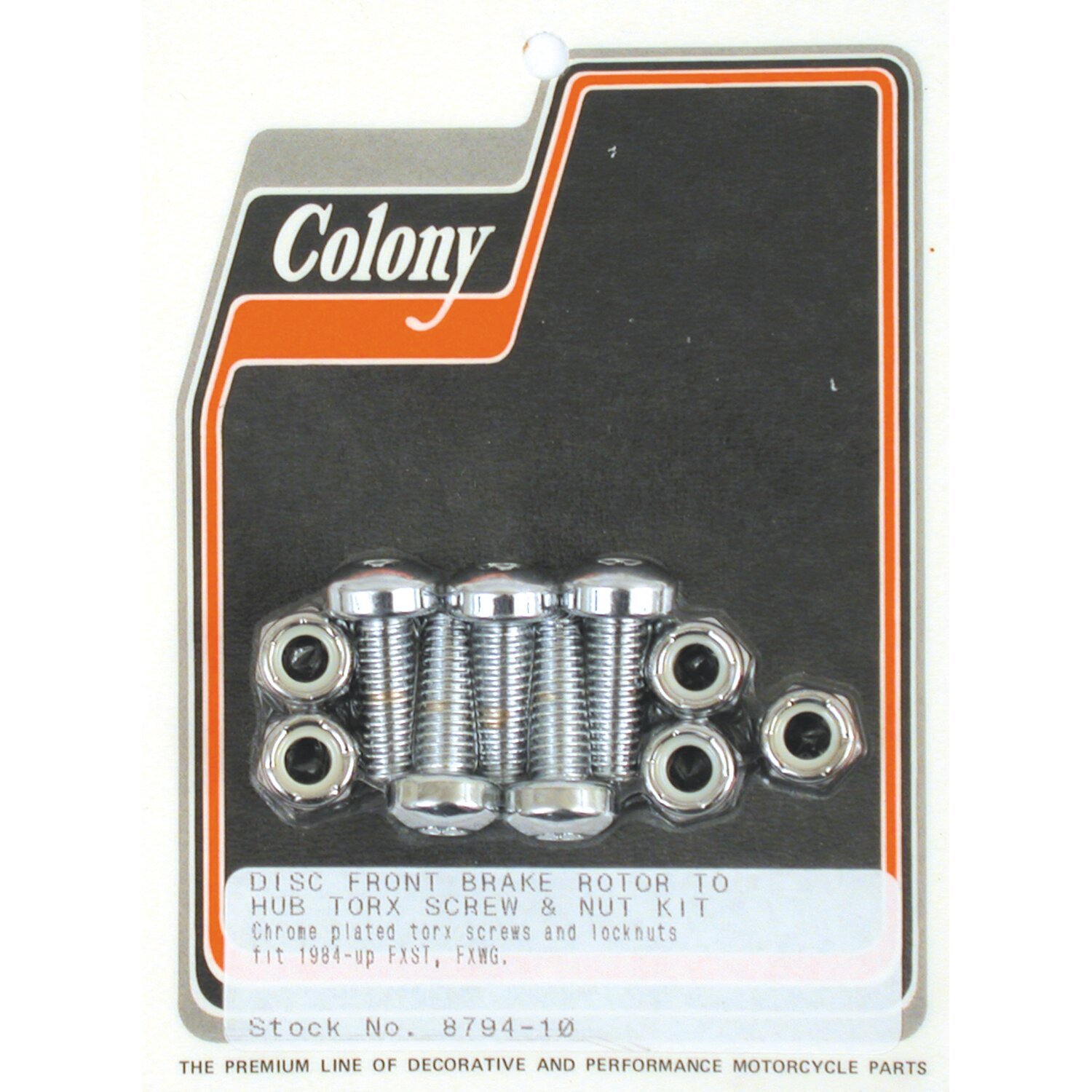 Colony, brake rotor bolt & nut kit. Flat torx, Silver, Chrome
