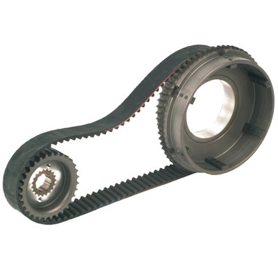 11mm pitch. With idler. Electric start. Comes as pulley & belt kit only. Stock clutch can be re-used. 47-31 drive ratio. 

Note: Will not fit rear belt drive models. 
Note: See 512710 for the replacement 1-1/2" 92t. 11mm pitch belt.