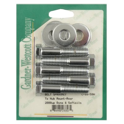 Used to mount rear belt pulleys to the wheel hub. Chrome plated hex head bolts. 
Complete with washers and nuts where applicable.