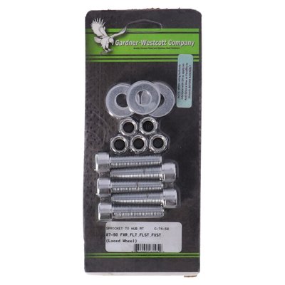 Used to mount rear belt pulleys to the wheel hub. Chrome plated allen head bolts. 
Complete with washers and nuts where applicable.