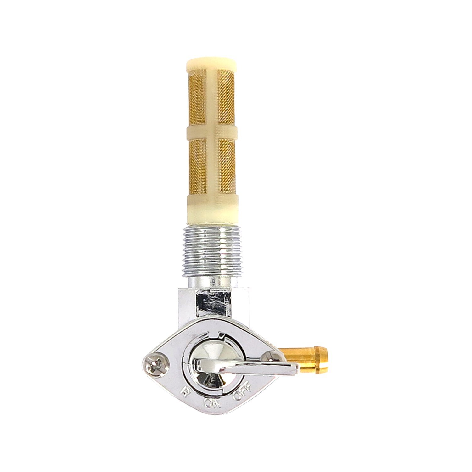 Petcock, early custom style, right outlet, Chrome