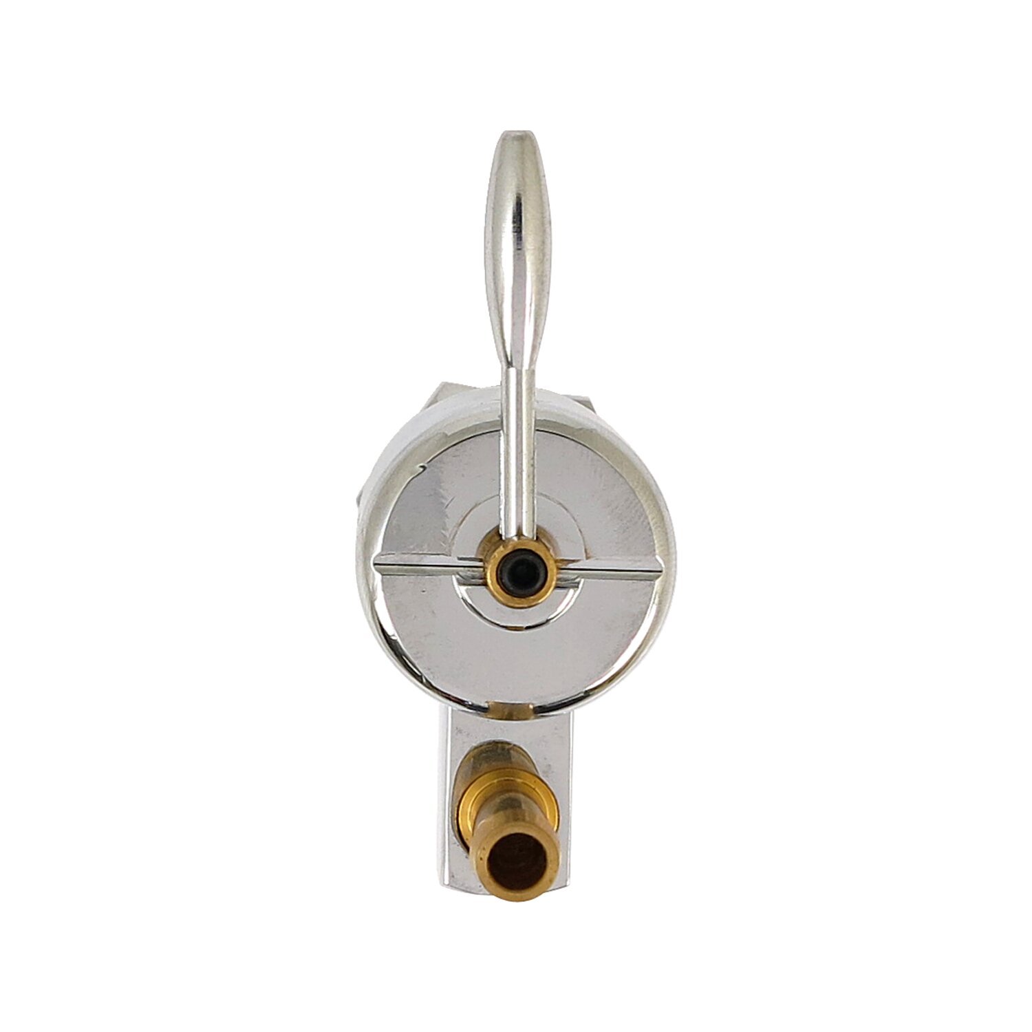 Monster-Show petcock, round body. Down outlet, White, Chrome