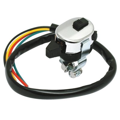 For 1" handlebars. Installs without drilling. Universal handlebar switch with a 3-way light switch and 2 push buttons for horn and start/kill.
