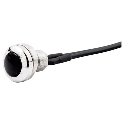 Polished stainless with a gloss black button. 5/16-24 threaded. Switch head dimensions: 12mm dia. and 4mm thick. High-End push button handlebar switch. Revolutionary small and flat with wiring pre-installed. Maximum current 5 Amp. Includes special curved washer that can be used when switch is to be fitted into handlebars.