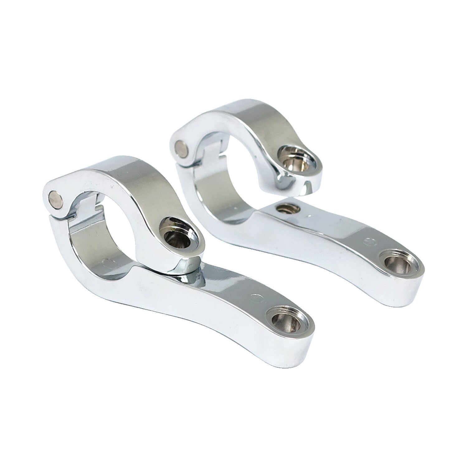 Engine guard clamp set, for spotlamps. long, Chrome