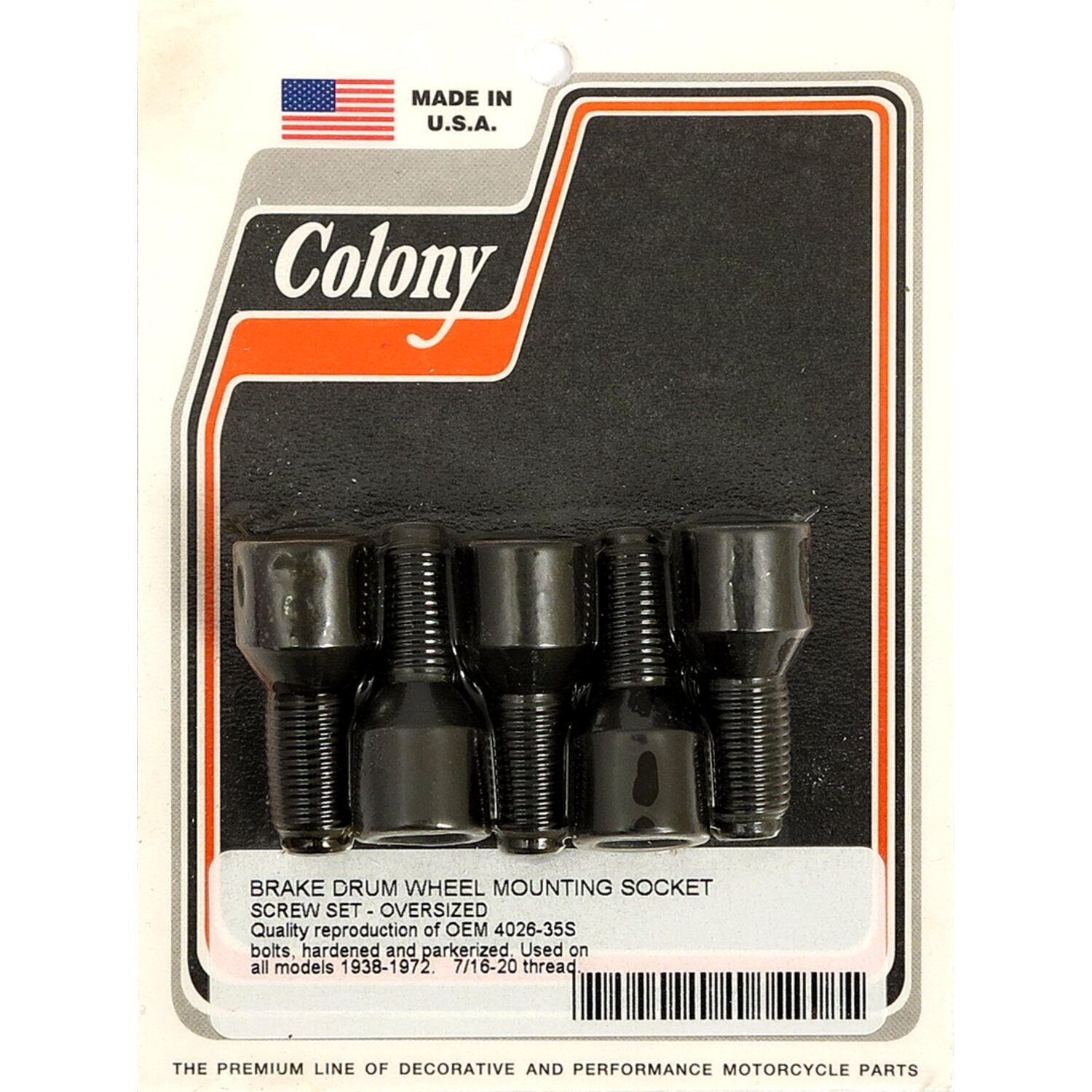 Colony, mount bolt set for brake drum. Oversized threads, Black