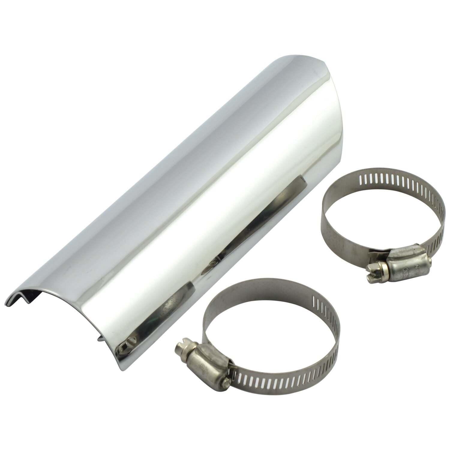 FL 2-1 exhaust header heatshield. lower right, rear, Unpainted, Chrome