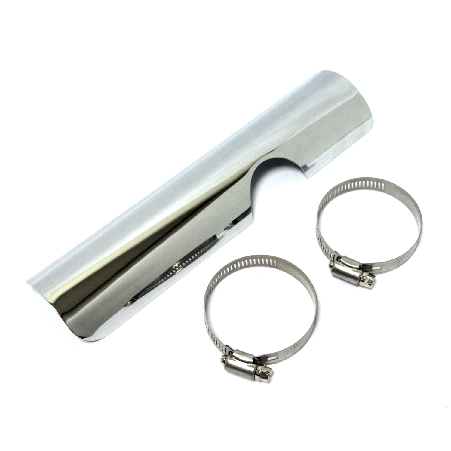 FL 2-1 exhaust header heatshield. lower right, rear. custom, Chrome
