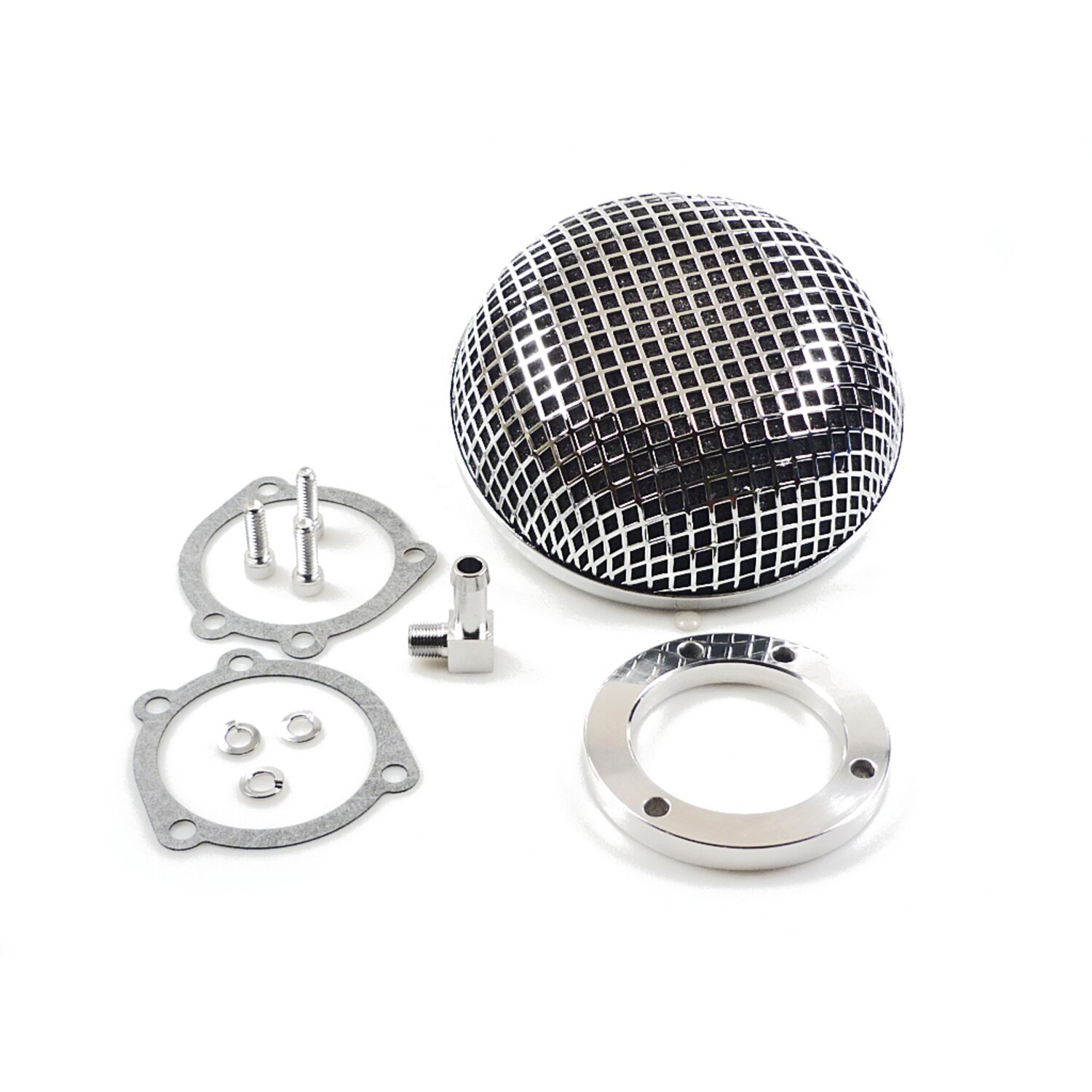 Breather style air cleaner assembly, round, Chrome