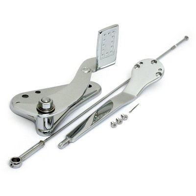 Foot shift to jockey shift conversion kit. A radical custom set-up to fit bikes with 52-E79 Big Twin 4-speed transmissions with the stock early 52-E79 style ratchet top only. 
This suicide clutch set-up enables you to install the shift lever directly to the ratchet top on the transmission, placing the shift lever below the left side of your seat. The 'suicide' clutch is a controlled by the left foot and functions just like the clutch pedal in a car, without any friction-hold system like used on the foot clutches of stock tank-shift models. 
Note: 68-E79 models need MCS 901690 (longer) clutch release arm. Tin primaries or open belt application can use MCS 510130 clutch release arm. (Sold separately).
Note: Shifter lever knob, like MCS 516332, is sold separately.