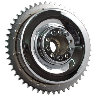 Reproduction style brake drum. With pre-installed sprocket. Replacement for 41400-37 (4028-37A). Also replacement for 41401-37 (drum without a sprocket). 
Note: Even marginal out of round sprockets or brake drums, a common occurrence from day one, create a noticeable tight spot. Adjust your chain on this 'tightest spot'. Always keep sufficient play to prevent excessive wear on chain and bearings of transmission mainshaft, swingarm and wheel.