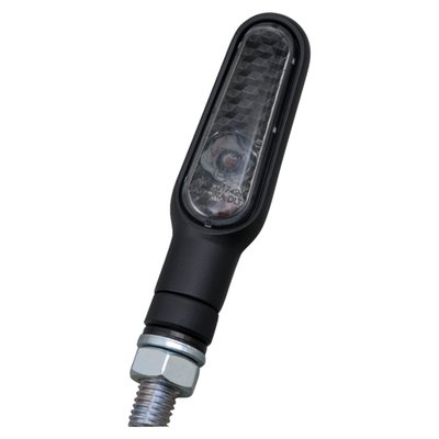 - Black body
- Smoke lens
- Miniature LED turn signals, with ECE approved lens
- M8 thread
- Dimensions approx. 72mm long x 20mm wide x 16mm deep
