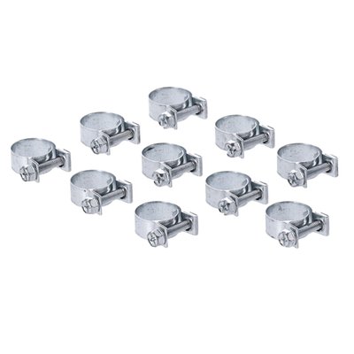 15mm for 5/16" hose. Zinc plated. No nonsense ABA clamps, from Sweden. Easy to install, loosen and gives superb clamping. No hose damage as associated with regular worm gear clamps due to the 360° smooth inside surface.