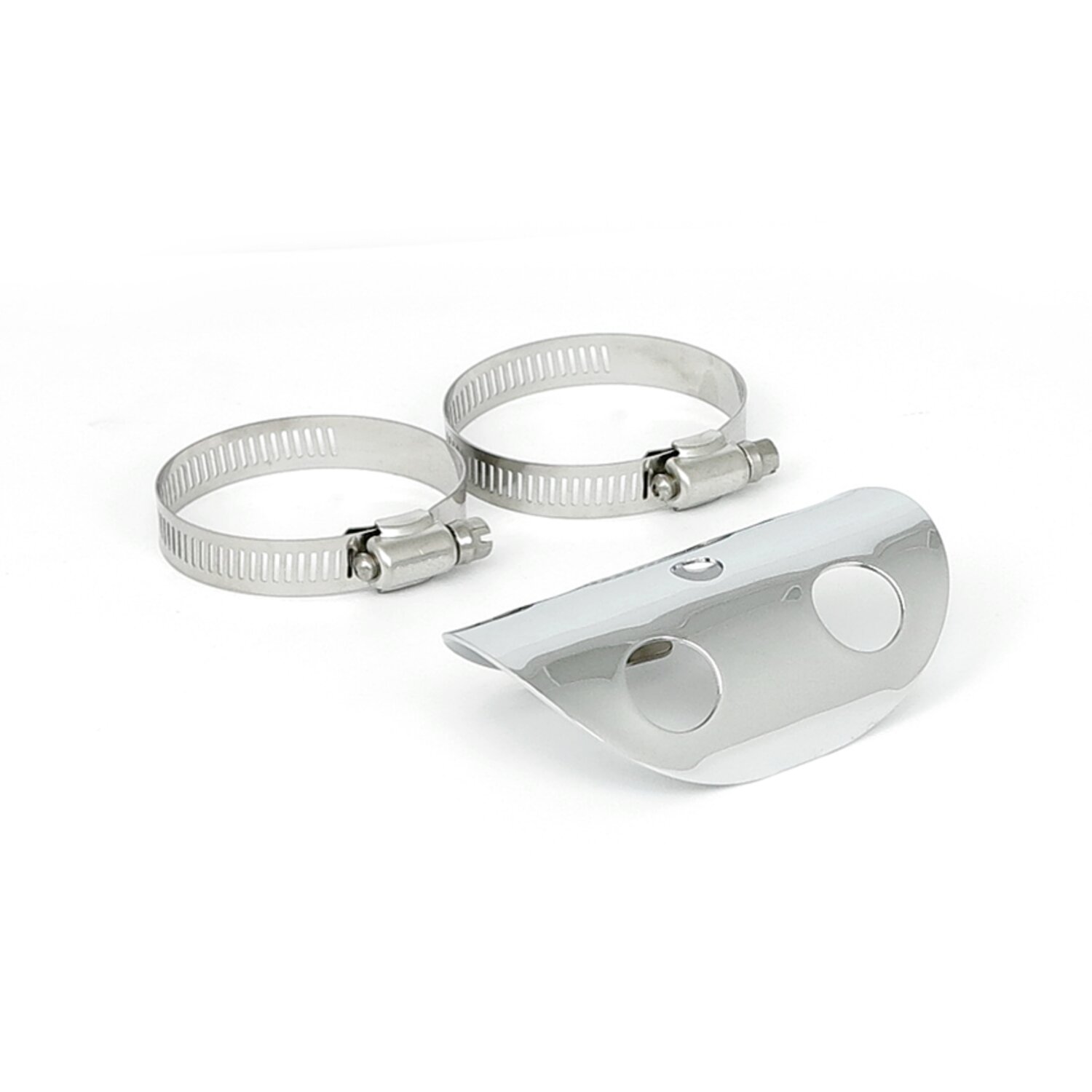 Universal bullet hole heat shield 4" long, Chrome