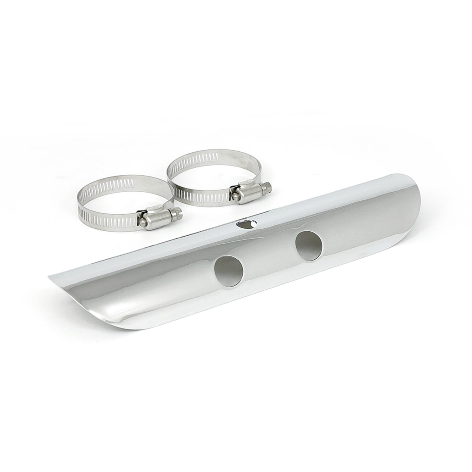 Universal bullet hole heat shield 10" long, Chrome