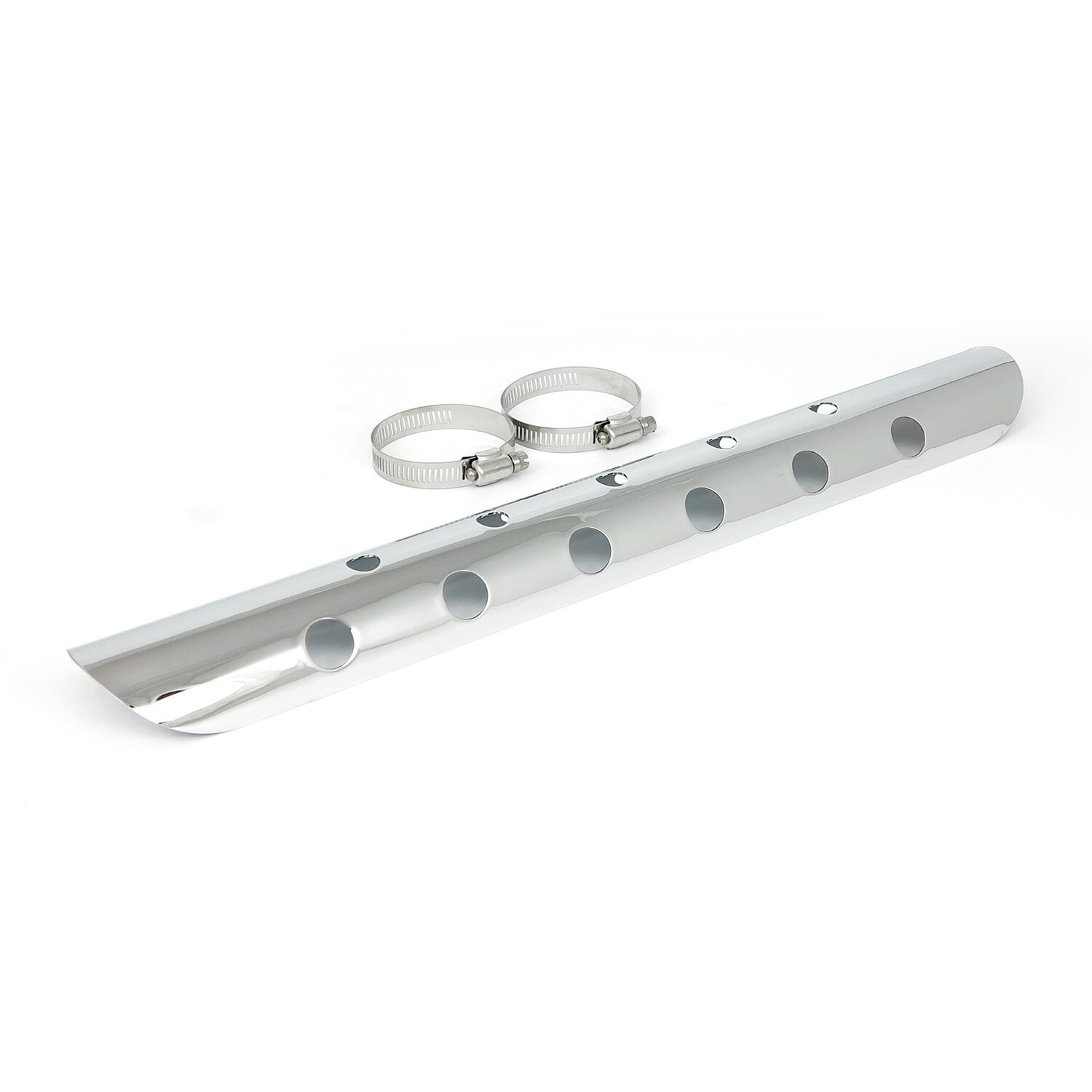 Universal bullet hole heat shield 18" long, Chrome