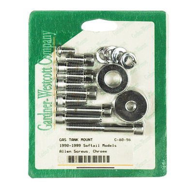 Flat side fuel tank mount kit with chrome plated Allen head bolts. 