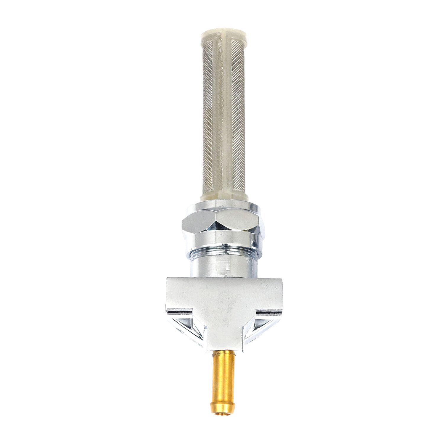 Petcock, late OEM style, down outlet, Chrome