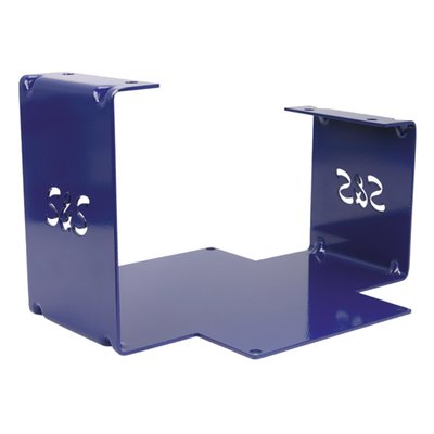 Steel. Blue powder coated. With S&S logo laser-cut in both sides of the stand.