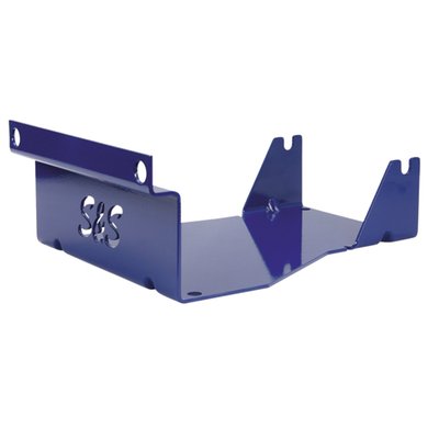 Steel. Blue powder coated. With S&S logo laser-cut in both sides of the stand.