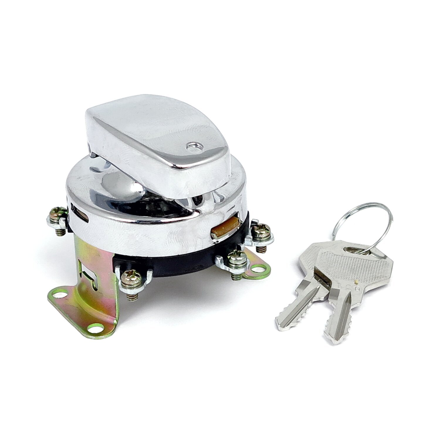 FL style ignition switch. 5-pole, flat key, Chrome