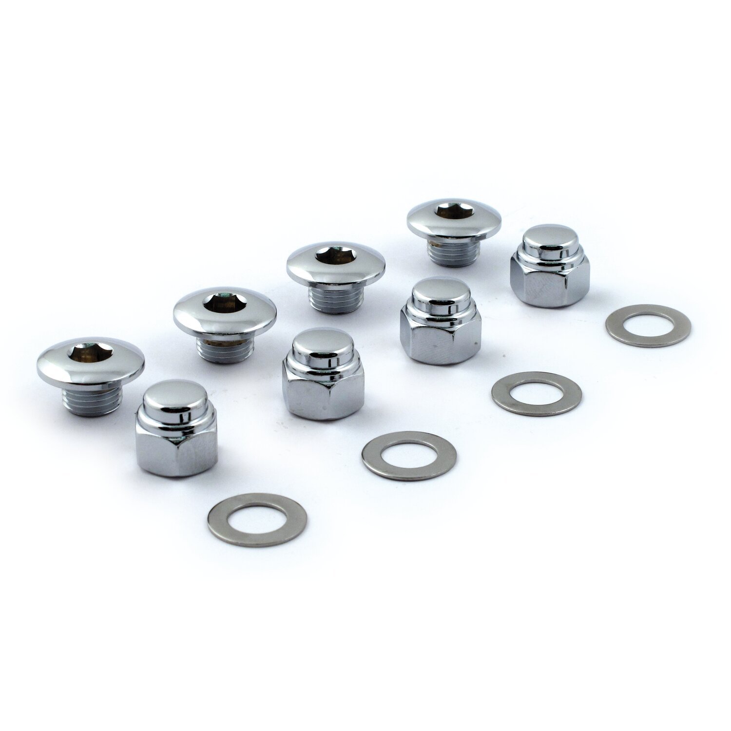 Rocker shaft plug & nut kit. buttonhead, Chrome