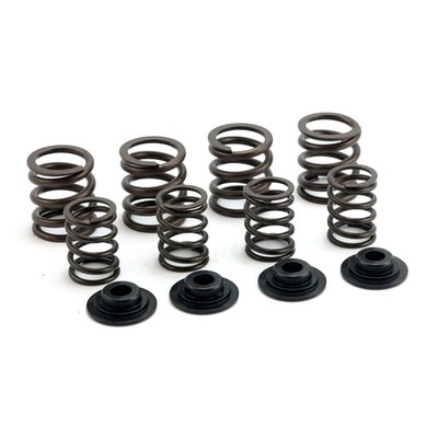 Incl. steel top collars and dual spring style valve springs. No machining required for installation. 20% more pressure than stock and suitable for stock to .490" lift applications. Valve springs have an interference fit to reduce harmonics and control spring surge. Pressure: 85lbs@1.310", 295lbs@.820". Coil bind: .790".