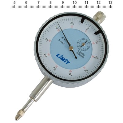 Metric. Scale from 0-100 and 100-0.. Overall diameter 58mm. Shockproof. With 8mm connection. Maximum measuring range 10mm with 0.01mm accuracy.