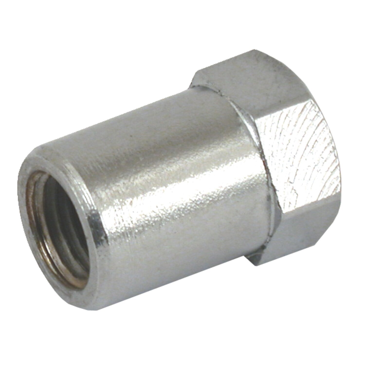 Nut. Left front floorboard mount rod. White plated, storm grey black tracker White, Polished