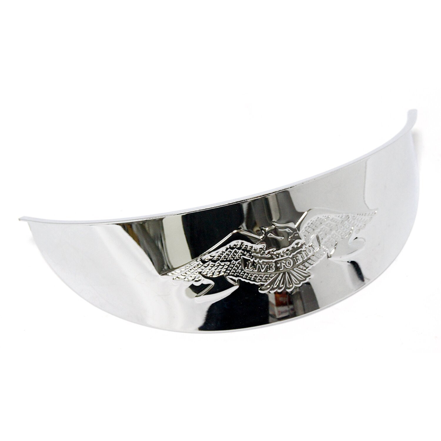 Embossed eagle headlamp visor. 7, Chrome