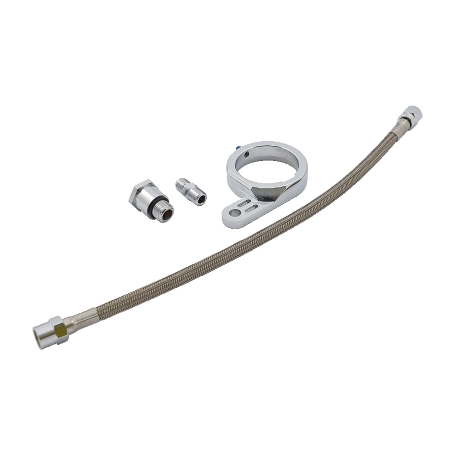 Braided steel oil line & bracket kit, Chrome