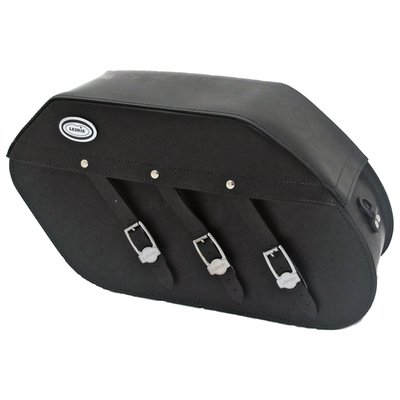 22 liter per bag. Dimensions per bag: 51cm long x 16cm wide x 27cm high. Manufactured from premium quality 2.8mm thick split leather. All saddlebags, side bags and sissy bar bags come with a 4mm thick HDPE (polyethylene thermoplastic) back panel, unless mentioned otherwise. This is same material of which, for instance, kayaks are made, to ensure maximum strength & shape retention under harsh conditions. The reinforcing plate is sewn onto the leather, giving it excellent strength and great universal mounting options. A special groove is cut into the HDPE back plate, allowing for lowered stitching in the groove, below the surface of the back plate. This protects stitching from abrasion. All bags are pre-treated with a special oil for maximum life and water resistance. All bags are hand-made by experienced personnel to ensure a continuous high quality standard.
Mounting note: These saddlebags can be used with the 559467 universal Ledrie saddlebag carrier set or with the 55946 Ledrie universal saddlebag support bracket. Since motorcycle specific application and rider preference differs no hardware is included and no provisions are made to mount the saddlebag to saddlebag carrier. Holes can be drilled in the reinforced rear section of the saddlebag, at the desired point and installed to the universal carrier frame, which must be ordered separately, or custom made. Many riders prefer a simple but effective installation to the carrier with some sturdy cable straps.
Mounting note: Model specific hardware kits are available as 559463 for 91-03 Sportster, 559464 for 04-13 Sportster, 559465 for 86-17 Softail; 96-17 Dyna (excl. FLD); 14-20 Sportster.
Note: 559457 turn signal relocation kit is available for 96-17 Dyna (excl. FLD Switchback models).
Note: Dimensions and capacity are approximate and for reference only.