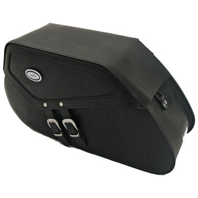 25 liter per bag. Dimensions per bag: 52cm long x 17.5cm wide x 28cm high. Manufactured from premium quality 2.8mm thick split leather. All saddlebags, side bags and sissy bar bags come with a 4mm thick HDPE (polyethylene thermoplastic) back panel, unless mentioned otherwise. This is same material of which, for instance, kayaks are made, to ensure maximum strength & shape retention under harsh conditions. The reinforcing plate is sewn onto the leather, giving it excellent strength and great universal mounting options. A special groove is cut into the HDPE back plate, allowing for lowered stitching in the groove, below the surface of the back plate. This protects stitching from abrasion. All bags are pre-treated with a special oil for maximum life and water resistance. All bags are hand-made by experienced personnel to ensure a continuous high quality standard.
Mounting note: These saddlebags can be used with the 559467 universal Ledrie saddlebag carrier set or with the 55946 Ledrie universal saddlebag support bracket. Since motorcycle specific application and rider preference differs no hardware is included and no provisions are made to mount the saddlebag to saddlebag carrier. Holes can be drilled in the reinforced rear section of the saddlebag, at the desired point and installed to the universal carrier frame, which must be ordered separately, or custom made. Many riders prefer a simple but effective installation to the carrier with some sturdy cable straps.
Mounting note: Model specific hardware kits are available as 559463 for 91-03 Sportster, 559464 for 04-13 Sportster, 559465 for 86-17 Softail; 96-17 Dyna (excl. FLD); 14-20 Sportster.
Note: 559457 turn signal relocation kit is available for 96-17 Dyna (excl. FLD Switchback models).
Note: Dimensions and capacity are approximate and for reference only.