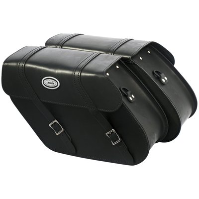 17 liter per bag. Dimensions per bag: 43cm long x 16cm wide x 26cm high. Manufactured from premium quality 2.8mm thick split leather. All saddlebags, side bags and sissy bar bags come with a 4mm thick HDPE (polyethylene thermoplastic) back panel, unless mentioned otherwise. This is same material of which, for instance, kayaks are made, to ensure maximum strength & shape retention under harsh conditions. The reinforcing plate is sewn onto the leather, giving it excellent strength and great universal mounting options. A special groove is cut into the HDPE back plate, allowing for lowered stitching in the groove, below the surface of the back plate. This protects stitching from abrasion. All bags are pre-treated with a special oil for maximum life and water resistance. All bags are hand-made by experienced personnel to ensure a continuous high quality standard.
Mounting note: These saddlebags can be used with the 559467 universal Ledrie saddlebag carrier set or with the 55946 Ledrie universal saddlebag support bracket. Since motorcycle specific application and rider preference differs no hardware is included and no provisions are made to mount the saddlebag to saddlebag carrier. Holes can be drilled in the reinforced rear section of the saddlebag, at the desired point and installed to the universal carrier frame, which must be ordered separately, or custom made. Many riders prefer a simple but effective installation to the carrier with some sturdy cable straps.
Mounting note: Model specific hardware kits are available as 559463 for 91-03 Sportster, 559464 for 04-13 Sportster, 559465 for 86-17 Softail; 96-17 Dyna (excl. FLD); 14-20 Sportster.
Note: 559457 turn signal relocation kit is available for 96-17 Dyna (excl. FLD Switchback models).
Note: Dimensions and capacity are approximate and for reference only.