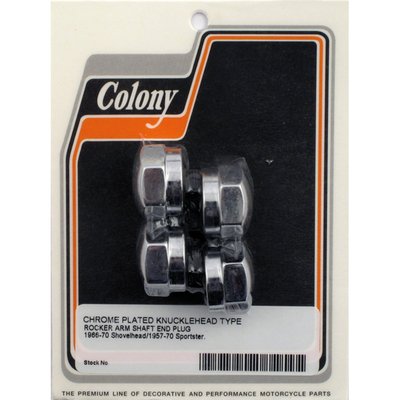 Chrome plated. Styled after the Knucklehead rocker nuts. Complete set to fit the right side of the rocker cover.