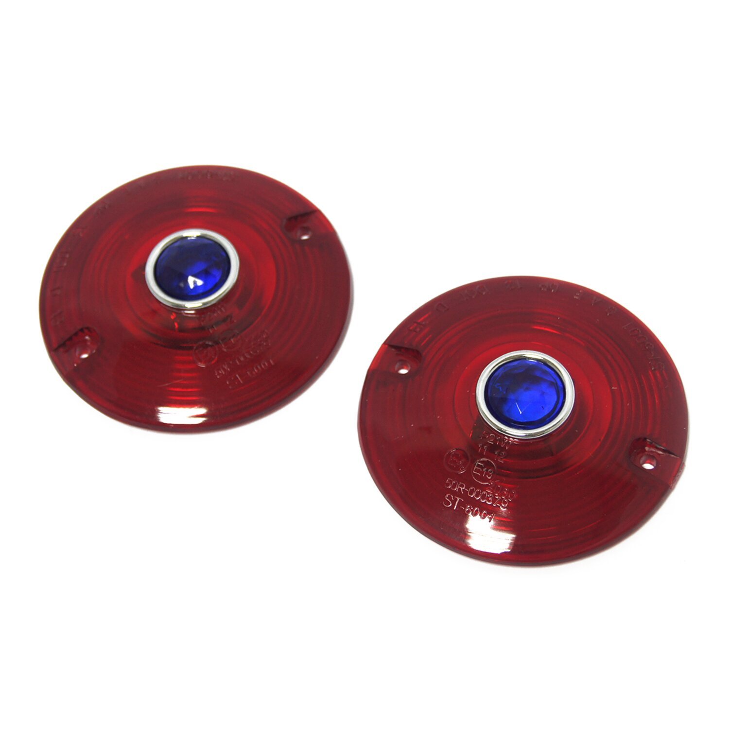 Replacement turn signal lens. flat lens. Red with blue dot