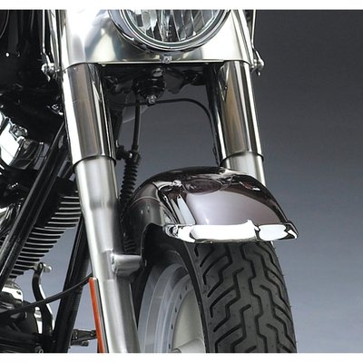 Installs to the front & rear side of the front fender. Cast aluminum. Show-bike polished before the jewel-quality chrome plated finish is applied. Includes installation hardware. USA made.