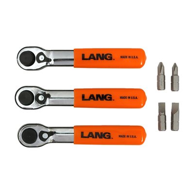 15° offset/15° reverse-offset/flat adjustable head. 7-piece. Fine tooth. Comes with 5° ratchet increments. Mini reversible ratcheting wrench with very small (11cm overall length) dimensions. Accepts all regular 1/4" bits. Tool includes slotted (screwdriver) and Phillips bits.