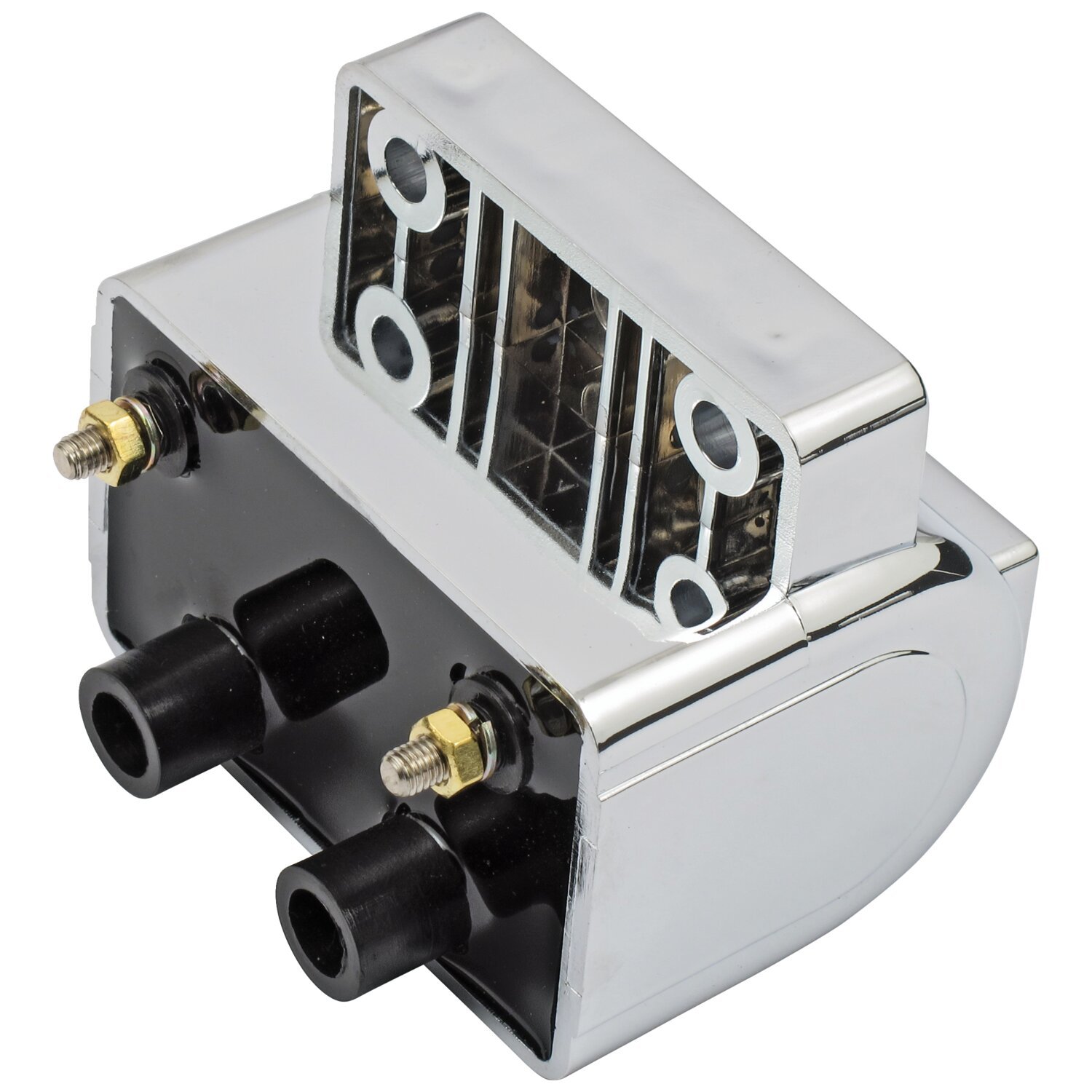 OEM style ignition coil. 12v, 3 ohm, Black, Chrome