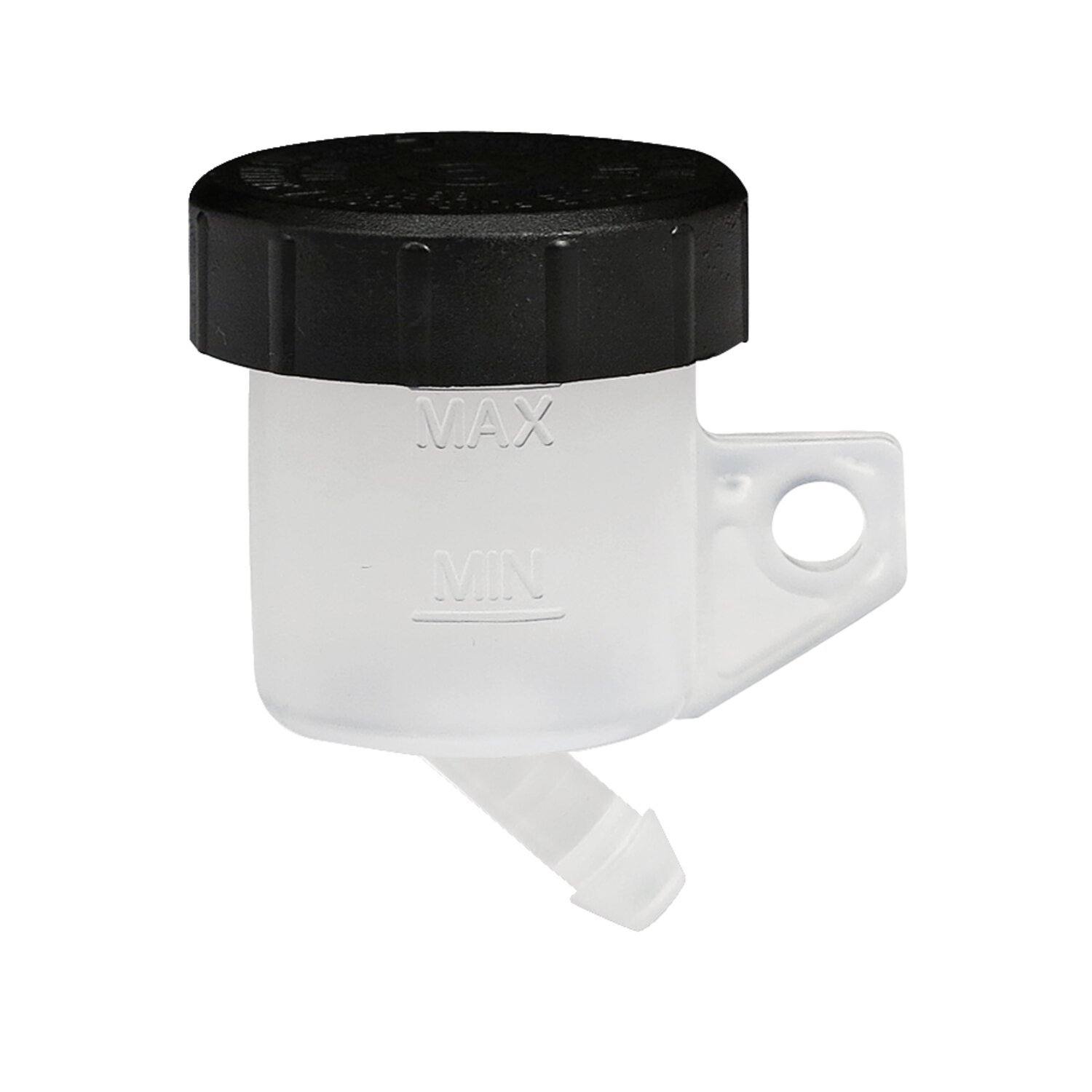TRW remote brake fluid reservoir with 45 degree outlet, White