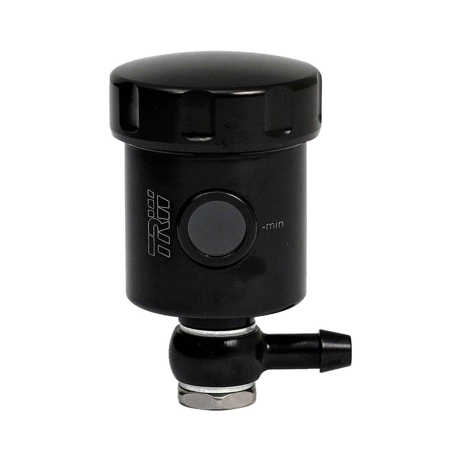 TRW remote brake fluid reservoir with 90 degree outlet, Black