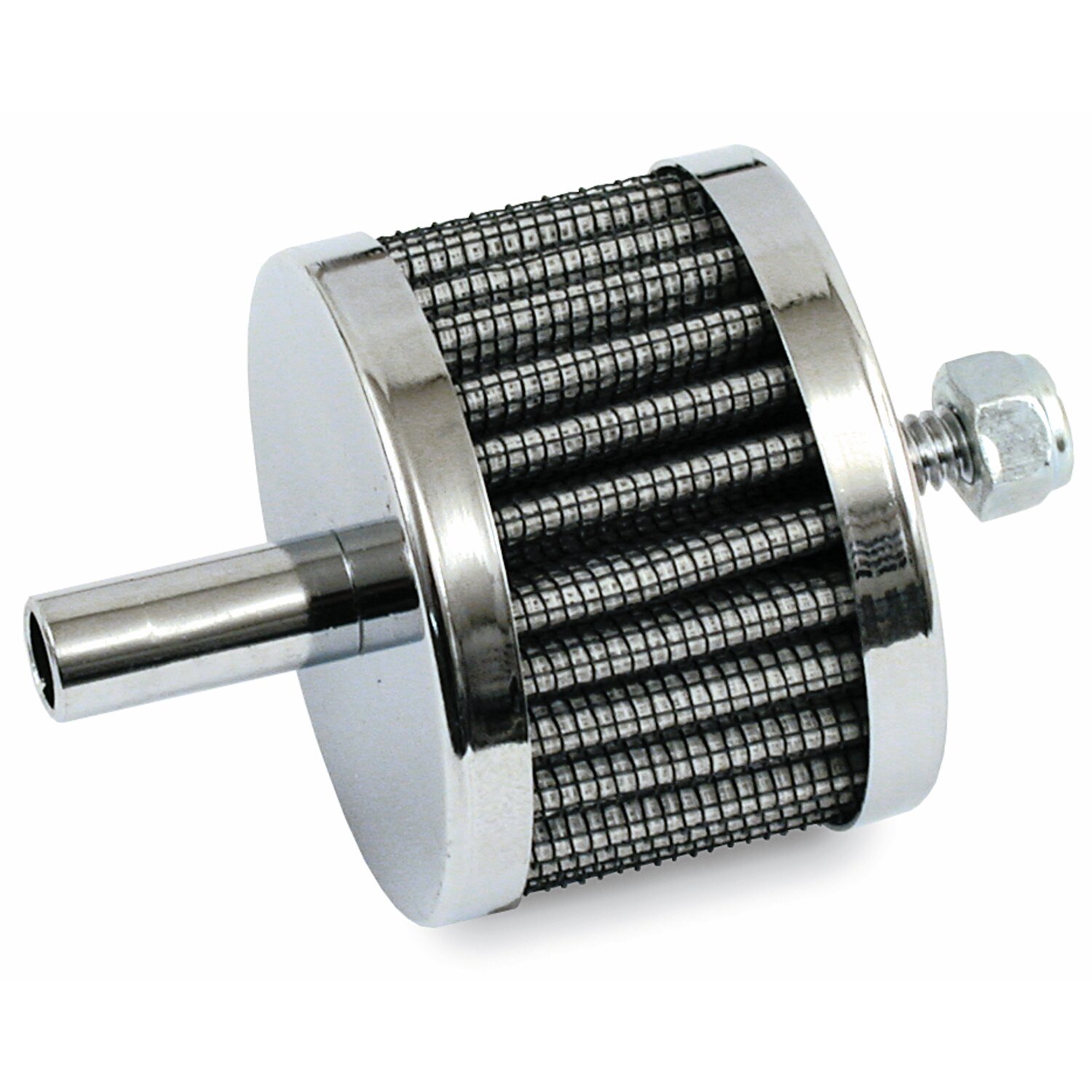 K&N, crankcase breather filter. Male 3/8" connector, Chrome