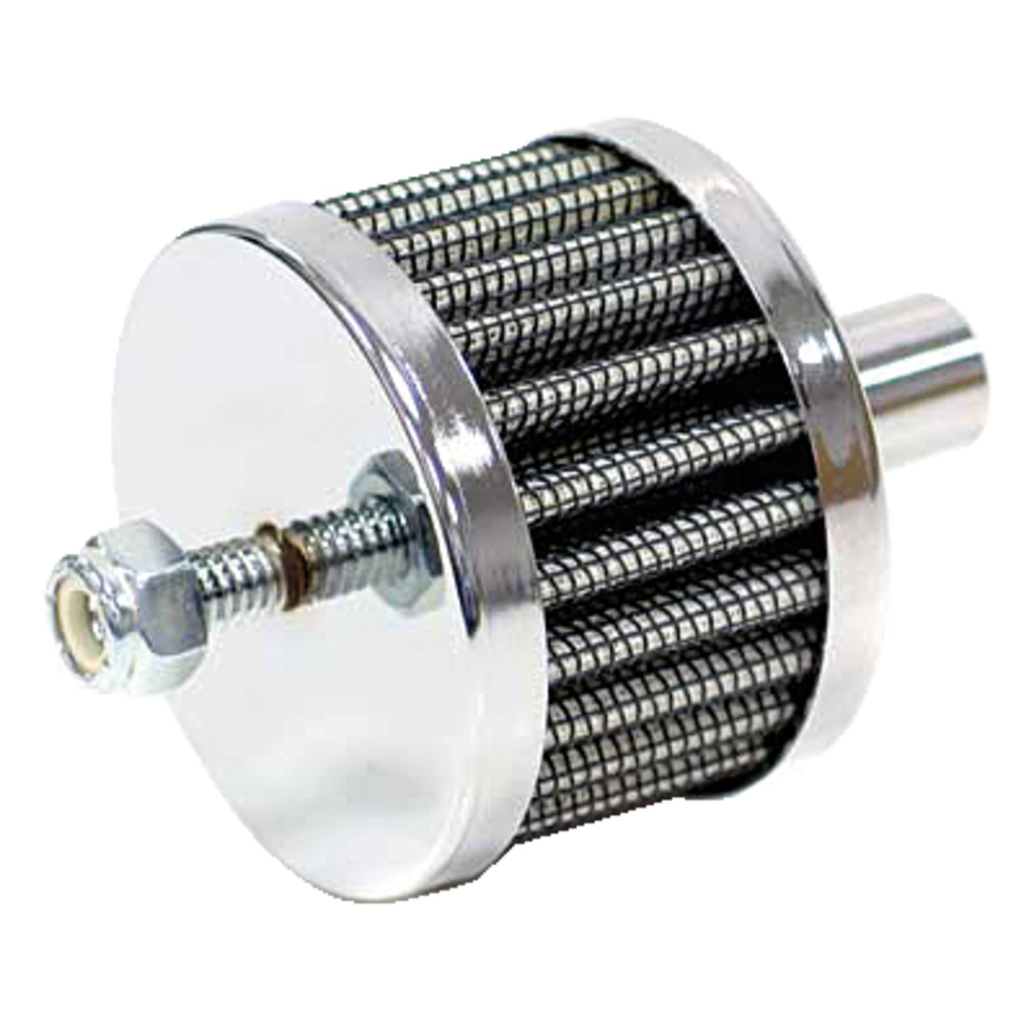 K&N, crankcase breather filter. Male 1/2" connector, Chrome