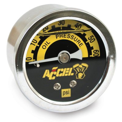 1/8" NPT Oil Pressure Gauge. Stainless steel with glass lens. 
Solid brass internals with vibration damping glycerin for the ultimate in accuracy. 