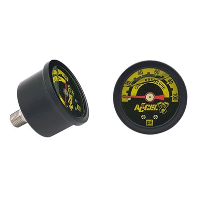 1/8" NPT Oil Pressure Gauge. Stainless steel with glass lens. 
Solid brass internals with vibration damping glycerin for the ultimate in accuracy. 