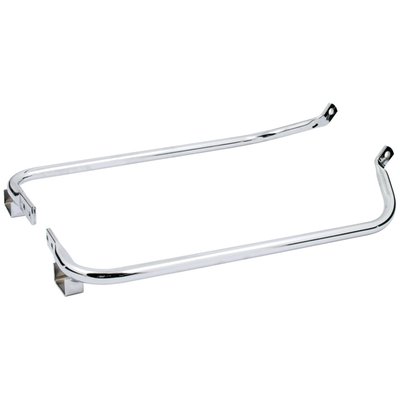 Chrome. Left & right set. Lower saddlebag support bar set. Supports the lower section of the saddlebag. 
OEM replacement reference 49206-04, 49207-04. 
Note: See 504768 (left) and 504769 (right) for chrome saddlebag support brackets.
