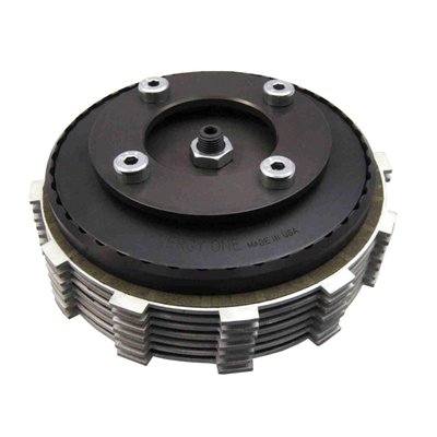 With 'balls' lock-up pressure plate. Complete clutch pack that will fit the OEM clutch basket. Offers over 60% more friction area than the stock clutch. The 'Balls Pressure Plate' incorporates 42 steel balls that, by way of centrifugal force, will aid clutch springs in pressure. More RPM = more pressure for great clutch hold with Big Inch motors, but still giving a significantly lighter pull at the clutch lever.

Note: For replacement parts see 518955 for the Aramid friction plate set (7), 518954 for a .120" steel drive plate (1) and 518987 for .059" steel drive plate set (6).