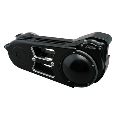 Black anodized finish. A 2" drive that features a belt guard over the top of the belt, between the inner motor plate and the outer cover. Complete with BDL's Balls clutch and reinforced 2" belt to handle high torque and horsepower motors. Drive ratio 52 tooth front & 69 tooth rear which gives 1.32:1 ratio.
Note: See 518531 for the replacement 142t 2" wide 8mm belt.